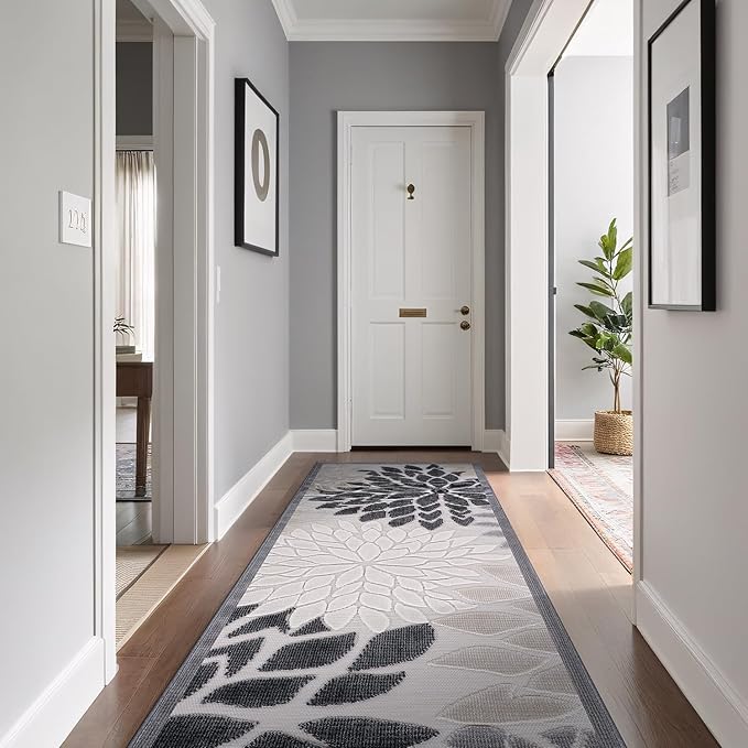 Beverly Rug Outdoor Runner Rug 2x7 Modern Floral Tropical Area Rugs for Indoor and Outdoor Patio Easy to Clean Non Shedding Living Room Porch Garden Washable Outside Carpet (2 x 7 Beige)-Ruum Studio Home