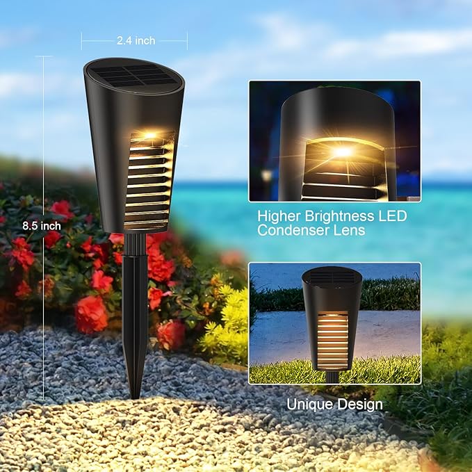 Solar Lights Outdoor Pathway 8 Pack, Solar Pathway Lights Outdoor Auto On/Off Waterproof Garden Landscape Lighting for Path, Yard, Walkway, Driveway, Lawn, Patio, Outside Decor, Warm White-Ruum Studio Home