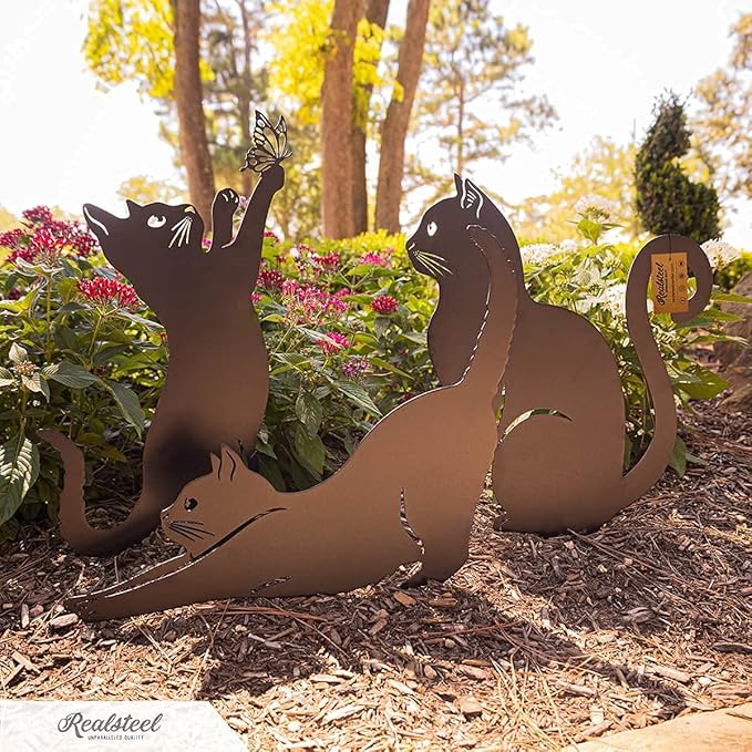 RealSteel I 3 Pack Steel Cat Garden Decor I Outdoor Yard Decorations I Gift for Cat Lovers I Lawn Ornaments and Statues I Garden Signs Decorative Outdoor - Penny Vein-Ruum Studio Home