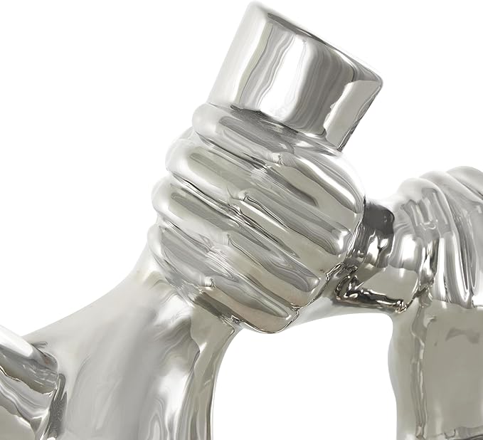 Deco 79 Ceramic Hands Decorative Sculpture Gripping Home Decor Statue, Accent Figurine 13" x 4" x 13", Silver-Ruum Studio Home