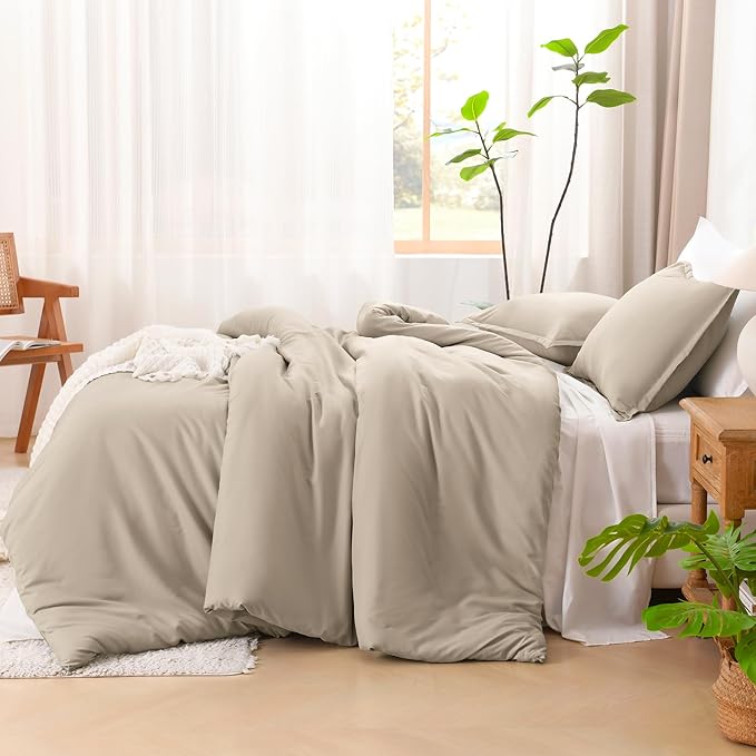 Litanika Khaki Comforter Set King Size, 3 Pieces Solid Bedding Comforter Set, All Season Down Alternative Bed Set (104x90In Comforter & 2 Pillowcases)-Ruum Studio Home