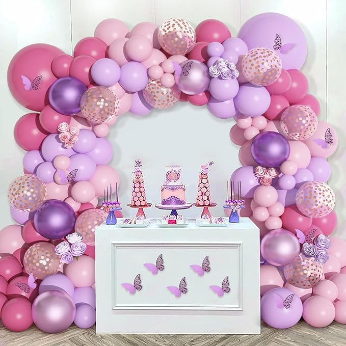 Amandir 175Pcs Pink and Purple Balloon Garland Arch Kit Butterfly Baby Shower Decorations for Girl, Lavender Purple Dusty Pink Balloon for Women Birthday Bridal Shower Wedding Party Supplies-Ruum Studio Home
