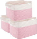 OIAHOMY 3 Pack Storage Basket for Organizing, 13''X9.85''X8.7'' Woven Storage Bins with Handles, toy organizers,Stylish Room Decor, Pink & white-Ruum Studio Home