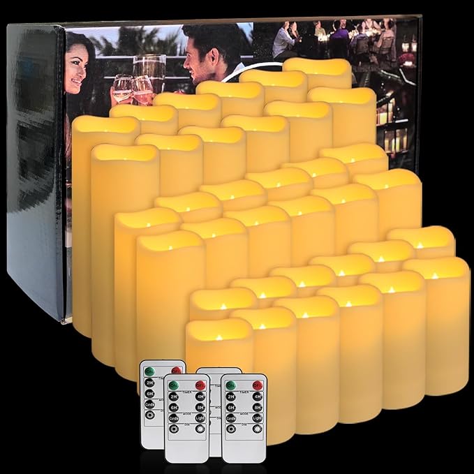36-Pack Flickering Flameless Candles with Remote Control - LED Fake Candle Perfect for Wedding,Outdoor,Table,Halloween,Christmas Decor - Create a Magical Ambiance Effortlessly(Three Sizes)-Ruum Studio Home