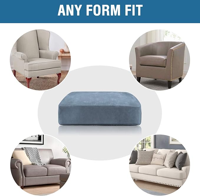 H.VERSAILTEX Velvet Stretch Couch Cushion Cover Plush Cushion Slipcover for Chair Cushion Furniture Protector Seat Cushion Sofa Cover (1 Piece Armchair Cushion Covers, Stone Blue)-Ruum Studio Home
