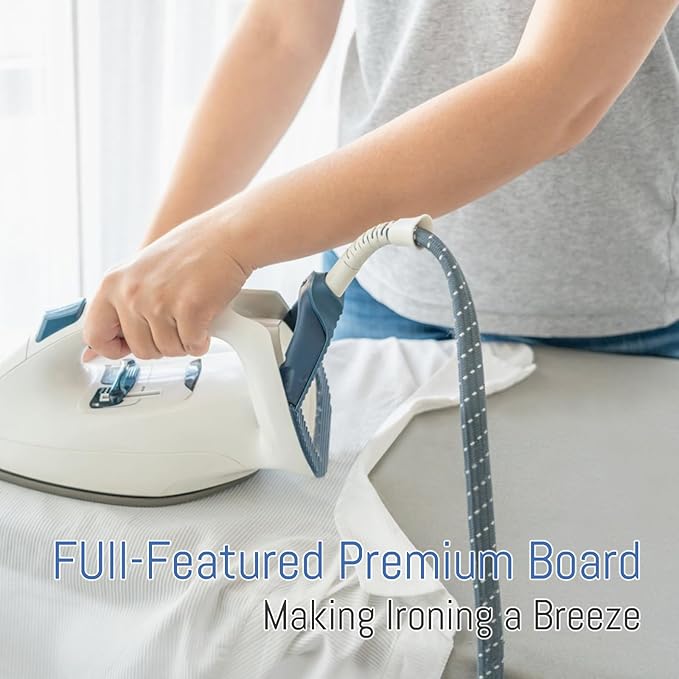Ironing Board Full Size, BlissBoard 43"x13" Sturdy Heavy Duty Iron Board with Iron Rest, Heat Resistant Cover with Ultra Thick Padding, Height Adjustable, Silver-Ruum Studio Home