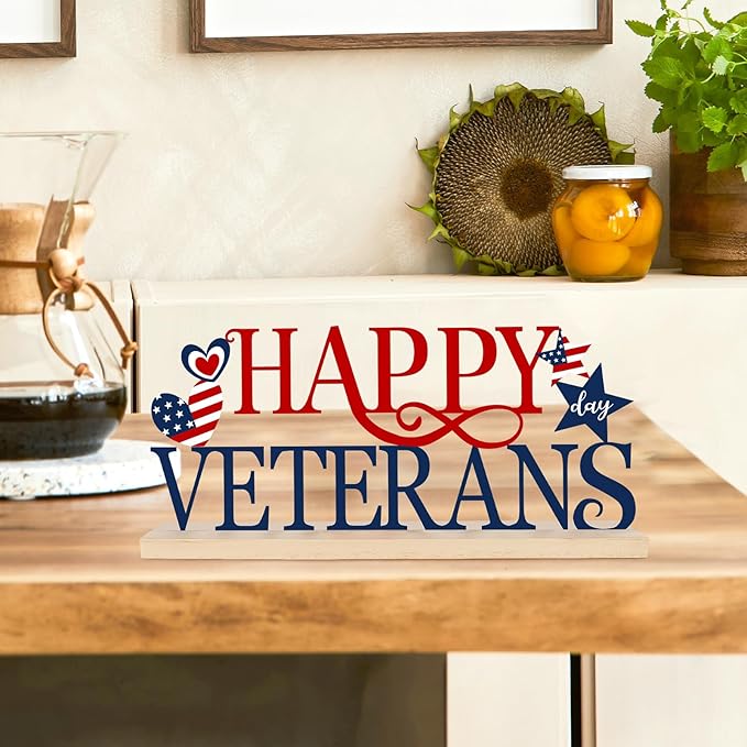 COCHIE Metal Happy Veterans Day Sign, Thank You Veteran Table Centerpieces Decorations for Home, Office, Shelf, Mantel, Indoor, Traditional Party Supplies Decor (Veterans)-Ruum Studio Home