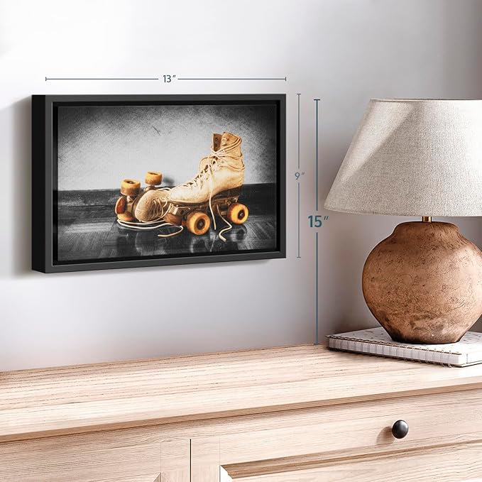 ElephantStock Vintage Skates Pop Wall Art - Horizontal Framed Canvas - 1-Piece Living Room Wall Decor - Sport Photography Canvas Print - Beige and Black Decor for Wall - 13" X 9"-Ruum Studio Home
