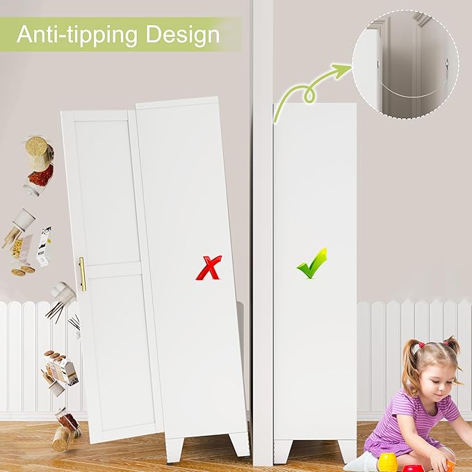 Metal Pantry Cabinet, Kitchen Pantry Storage Cabinets with 2 Door and 3 Adjustable Shelves, White Kitchen Pantry Cabinet, Freestanding Cupboard for Dining Room Living Room Bathroom-Ruum Studio Home