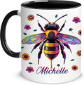 Hyturtle Personalized Colorful Bee Mug - Bee Keeper Gifts For Women Lovers Teacher - Honey Gifts For Beekeeper Farmer On Birthday - Queen Honeycomb Decor - Custom Coffee Cup Ceramic Mug 11 Oz 15 Oz-Ruum Studio Home