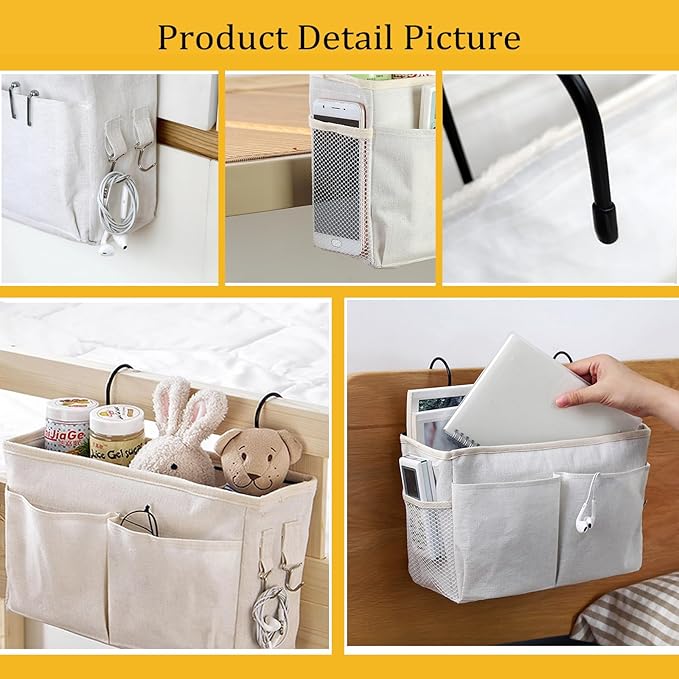 Bedside Caddy Organizer/Bedside Hanging Storage Bag Multi-Function Caddy for Bunk bed Hospital Beds Dorm Bed Rails, Holders Books Glasses Phones Magazine(White)-Ruum Studio Home