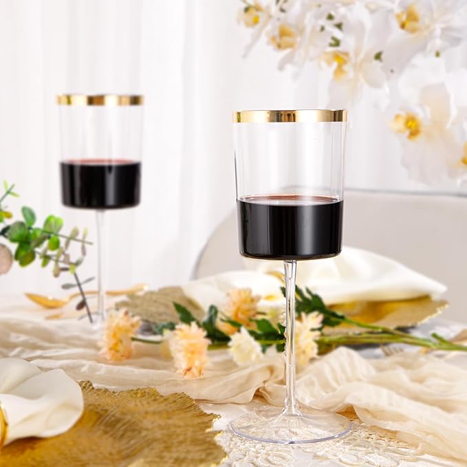 Ciaell 12 Pack Plastic Wine Glasses - 14 Oz Plastic Wine Glasses with Stem - Square Gold Disposable Stemmed Glass for Parties & Weddings & Outdoors & Thanksgiving-Ruum Studio Home