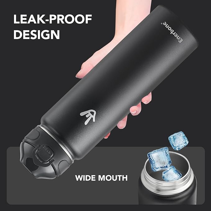 Enerbone 32 oz Insulated Water Bottle, Stainless Steel Bottle with Carrying Strap, Double-Wall Vacuum Insulation Design, Leakproof Sports Bottle with Straw, Keep Drinks Cold or Hot for Hours-Ruum Studio Home