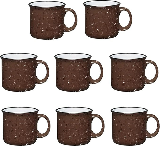 Set of 8 Ceramic Campfire Mugs – 15 Oz, Brown – Coffee & Tea Cups for Home, Work, Travel, Camping – Customizable, Great for DIY, Events, Companies-Ruum Studio Home