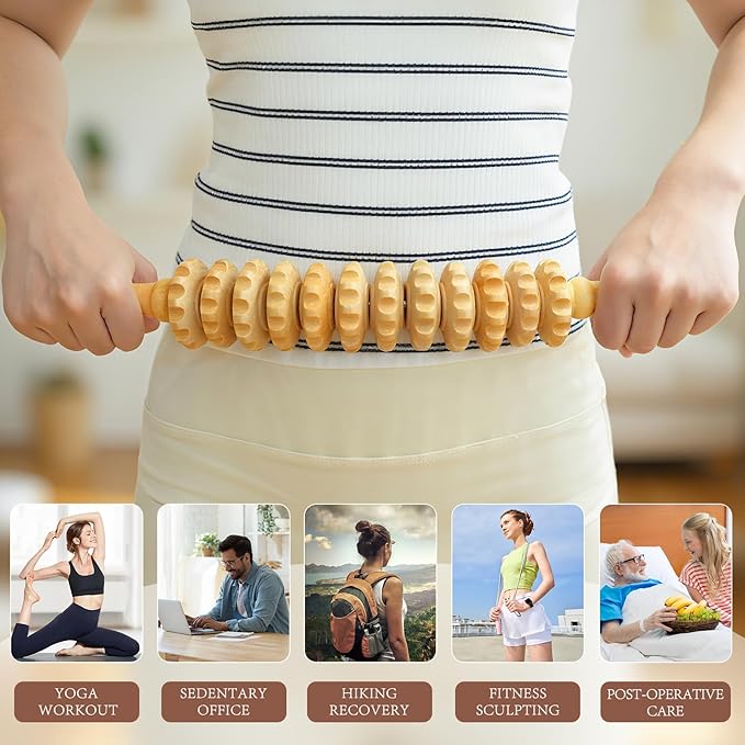 Curved Wood Therapy Massage Roller Tools,Wooden Lymphatic Drainage Massager,Cellulite Massage Tool & Muscle Roller Stick for Cellulite Reduction,Muscle Tension and Body Shaping-Ruum Studio Home