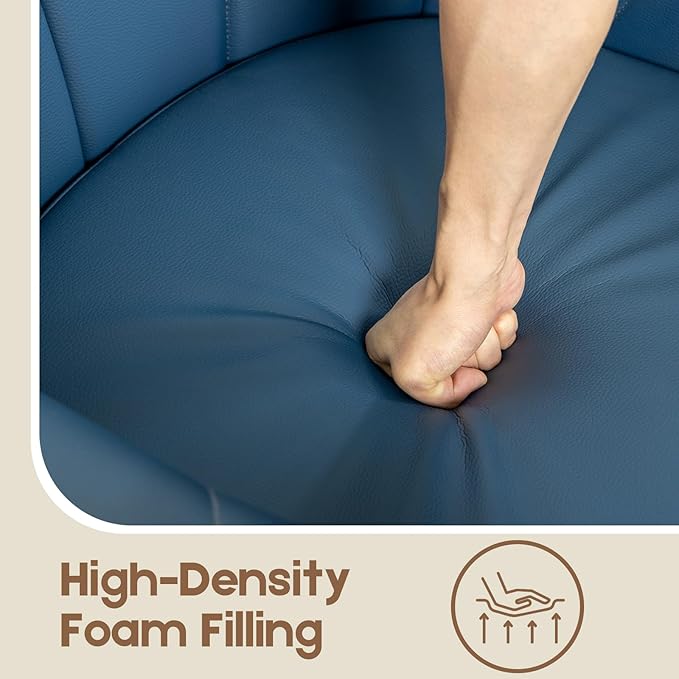 360° Swivel Accent Chair, Modern Leather Barrel Club Chair with Leather Upholstery and Sturdy Wood Base, Comfortable Armchair for Living Room, Bedroom, Reading Nook, Blue-Ruum Studio Home