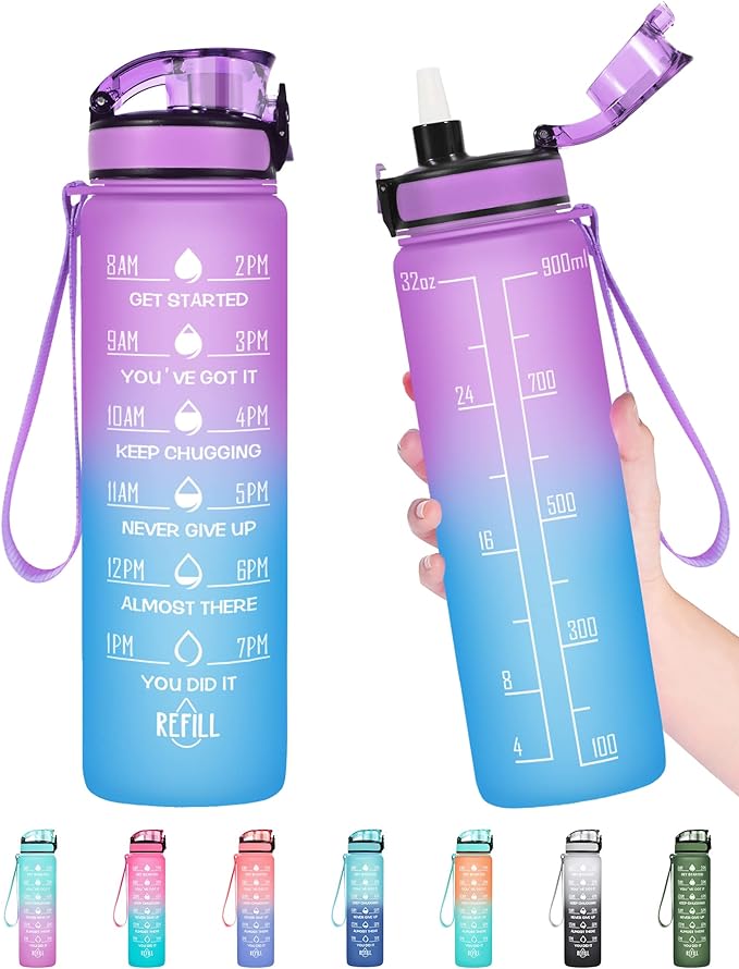 Enerbone Water Bottle, Leakproof BPA & Toxic Free, Motivational Water Bottle with Times to Drink and Straw, Fitness Sports Water Bottle with Strap for Office, Gym, Outdoor Sports-Ruum Studio Home