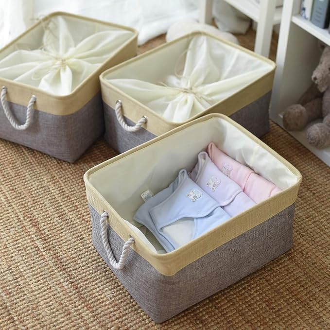 TheWarmHome Storage Baskets for Organizing, Extra Large-3Pack, 17.7L×13.8W×9.8H inch Large Sturdy Storage Bins, Decorative Storage Baskets for Shelves Closet Nursery (Gold&Grey)-Ruum Studio Home