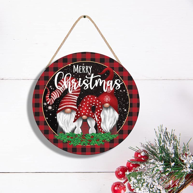 Christmas Gnome Wooden Hanging Sign Door Decoration,Merry Christmas Welcome Sign Front Door with Three Dwarfs for Christmas Home Window Wall Farmhouse Indoor Outdoor-Ruum Studio Home