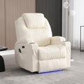 Power Recliner Chair with Heat and Massage, PU Leather Home Theater Seating with LED Lights/Cup Holders/Side Pocket/USB Port, Reclining Sofa Chair for Living Room (1, Beige)-Ruum Studio Home