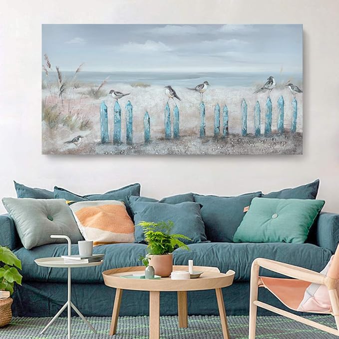 Big Wall Art for Living Room Extra Large Hand-painted Beach Oil Painting Ocean Sea Bird Seagull Canvas Artwork Framed Seascape Coastal Picture for Office Bedroom Decor 60 x 30 inch-Ruum Studio Home
