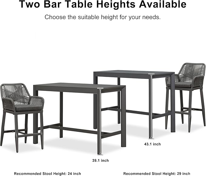 PURPLE LEAF 39.1'' Rectangle Outdoor Patio Counter Height Dining Table, Durable Aluminum Bar Height Pub Table for Counter Bar Stool, Water-Proof Tall Dining Table with Sturdy Legs, Grey-Ruum Studio Home