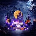 Lighted Halloween Wreaths for Front Door, Welcome Metal Wooden Door Wreath Decor Hanging Sign, 30 LED Lighted Wall Decor Battery Operated for Halloween Indoor Outdoor (Dwarf)-Ruum Studio Home