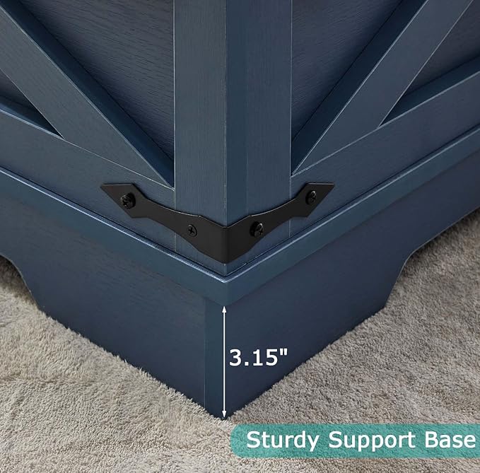 Blue Coffee Table with Storage, Cocktail Table with Hinged Lift Top, Farmhouse Square Wood Center Table with Large Hidden Storage Compartment for Living Room, Square Coffee Table, Metal Edges Decor-Ruum Studio Home