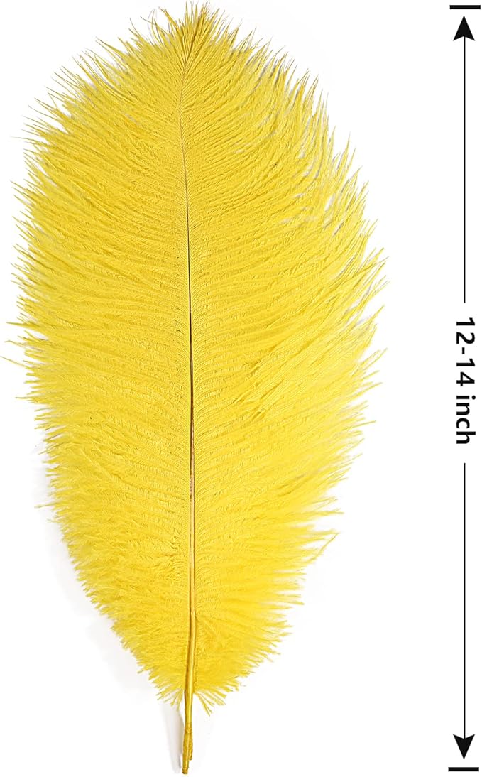 THARAHT Yellow Ostrich Feathers 12pcs Large Natural Bulk 12-14Inch 30cm-35cm for Wedding Party Centerpieces Halloween and Home Decoration Feathers-Ruum Studio Home