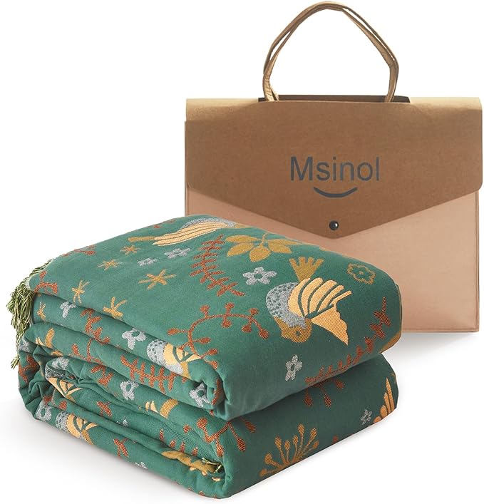 Luxury Throw Blanket Cotton Muslin Throw Blanket for Couch Breathable Floral Blanket Throw for Sofa Couch Chair Home Decoration (80"x90",01-Cute Bird)-Ruum Studio Home