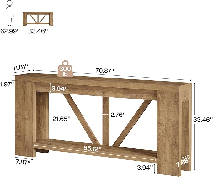 Tribesigns 70.9" Extra Long Entry Table, Farmhouse Wood Console Table with Storage, Modern Accent Sofa Table Behind Couch Foyer Tables for Entryway, Living Room, Entrance, Light Brown-Ruum Studio Home
