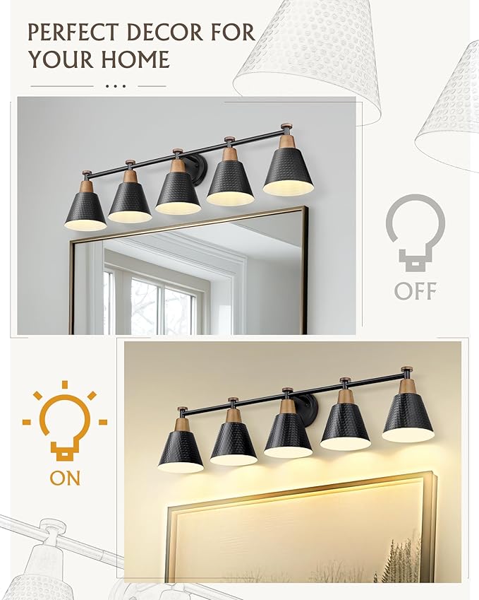 FEMILA 37.4" Black Vanity Light, Black Bathroom Light Fixture, Bathroom Lighting Fixtures Over Mirror with Matte Black Finish, 4FG59B-5W BK-Ruum Studio Home