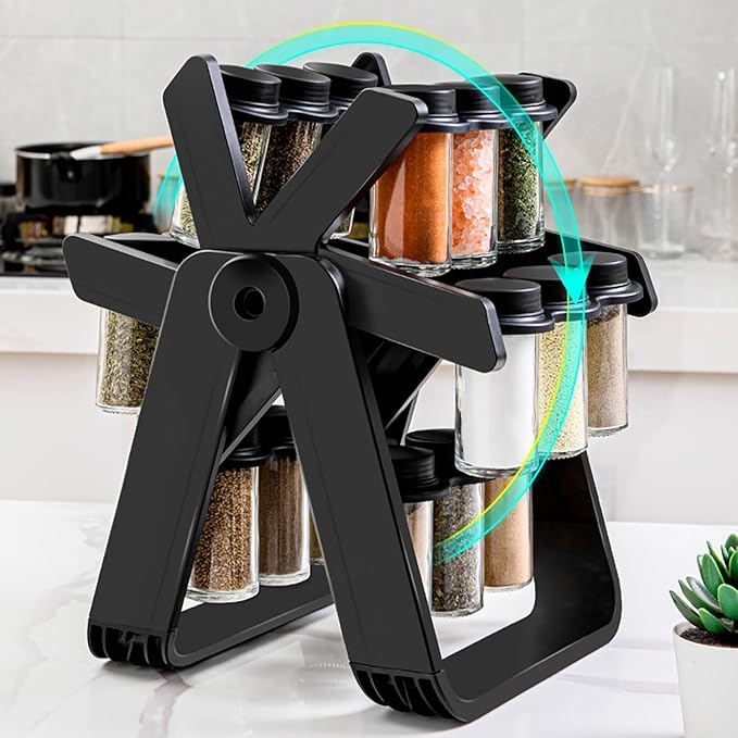 Rotating Spice Rack - Revolving Ferris Wheel Countertop Spice Organization with 18 Glass Spice Jars Countertop Spice Storage Rack for Families Kitchen-Ruum Studio Home
