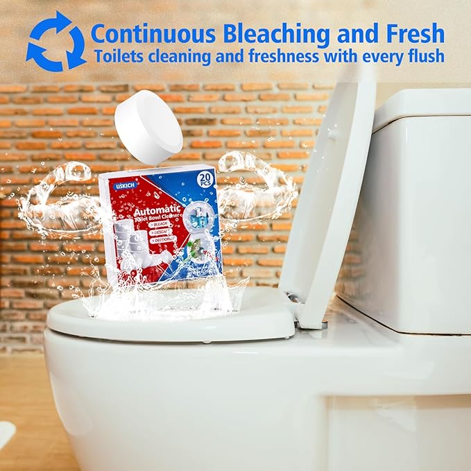 USKICH Toilet Bowl Cleaner Tablets 20 PACK, Bathroom Automatic Toilet Tank Cleaners with Bleach, Slow-Releasing Household Toilet Cleaners for Deodorizing, Descaling, against Tough Stains-Ruum Studio Home