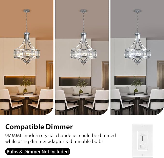 Modern Chrome Crystal Chandelier, 20 Inch Large Ceiling Pendant Light Fixture with 50'' Adjustable Hanging Chain, 5-Light Farmhouse Chandelier for Dining Room, Living Room, Bedroom, Entryway-Ruum Studio Home