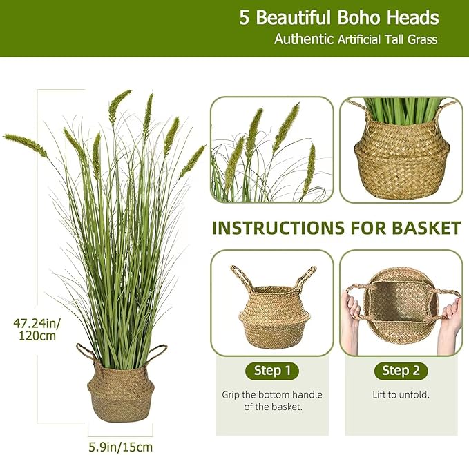Green Onions Fake Plants,Artificial Plants Indoor, Fake Grass Decor Green Plant Fake Outdoor Flowers Fake Succulents,Artificial Tall Grass Plants with Pots House Decorative (47" 1 Pack)-Ruum Studio Home