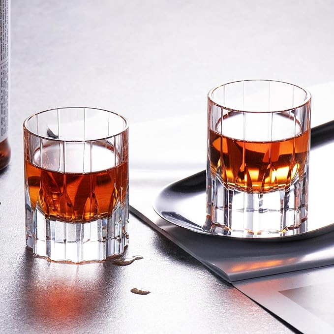 KAMMAK Crystal Whiskey Glasses Set of 2, Handcrafted 2.03oz Old Fashioned Glasses Stemless, Luxury Cocktail Glasses, Hand Blown Scotch Cup for Women, Men Barware Gift for Liquor, Bourbon-Ruum Studio Home