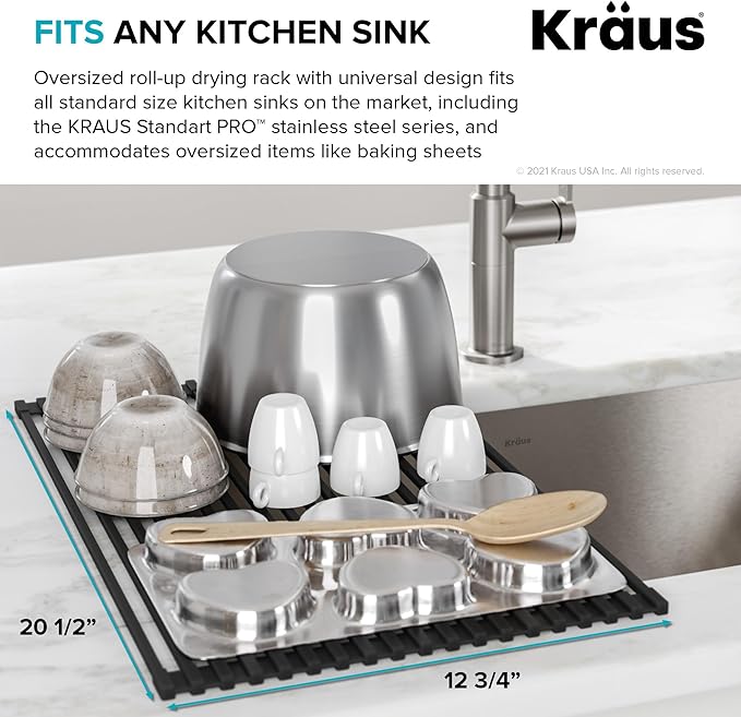 Kraus 20.5 in. Over Sink Roll Up Dish Drying Rack in Jet Black-Ruum Studio Home