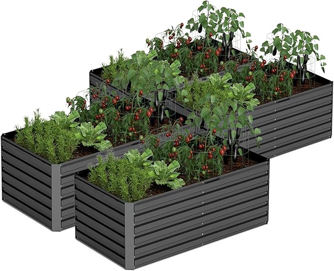 6x3x2 ft Raised Garden Bed, Large Metal Planter Raised Beds, Planters for Outdoor Plants for Vegetables, Flowers, Herbs, Fruits, and Succulents.(4 Pcs)-Ruum Studio Home