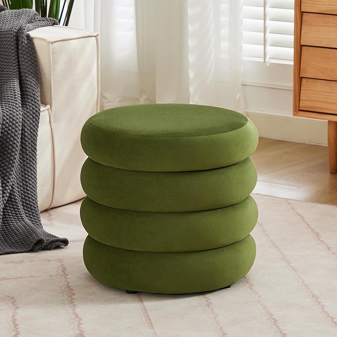 ONEVOG Round Storage Ottoman, 20" Small Ottomans Table with Removable Lid, Velvet Fabric Soft Footrest Stool for Couch, Upholstered Stuffed Circle Seat for Livingroom/Bedroom/Dorm/Vanity, Olive Green-Ruum Studio Home