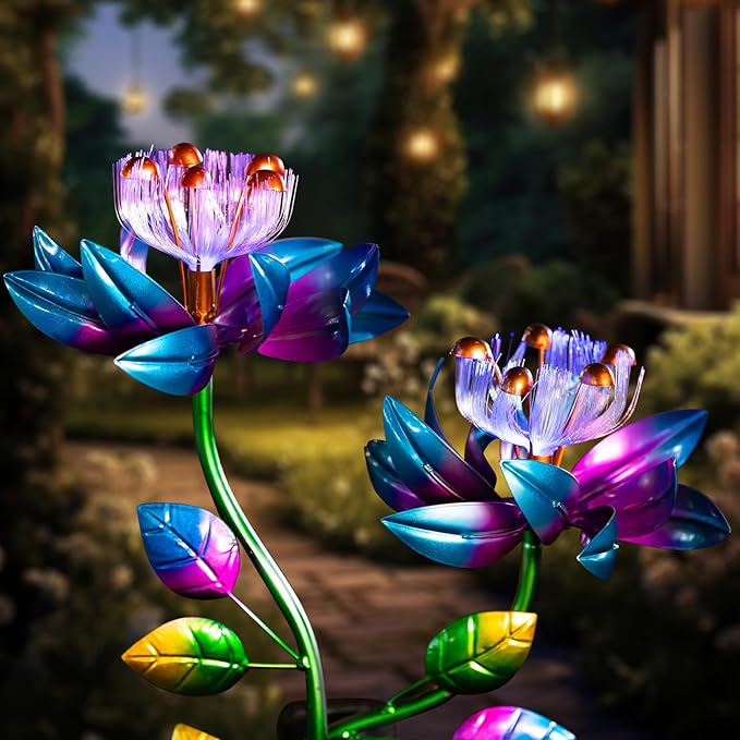Solar Wind Spinners Blue Twin Flowers for Yard and Garden, Solar Windmill Garden Whirligig Kinetic Spinners Decor for Lawn, Patio, Yard, Metal Wind Outdoor Sculpture-Ruum Studio Home