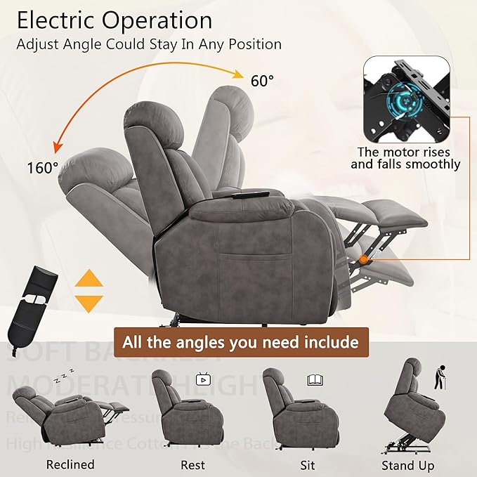 Power Lift Chair Recliners for Elderly, Modern Overstuffed Electric Seniors Recliner Chair with Remote Control Side Pocket for Living Room Bedroom (Dark Grey)-Ruum Studio Home