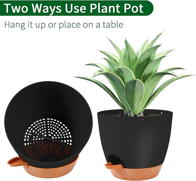 GARDIFE Hanging planters for Indoor Plants, 8 inch Hanging Planter, Self Watering Plant Pot, 2 Pack self Watering Hanging Planter, Black-Ruum Studio Home