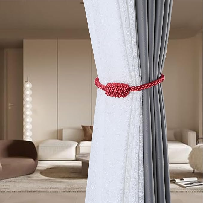Fenghuangwu 4Pack Magnetic Curtain Tiebacks – Bohemian Style Handmade Woven Tie-Backs for Drapes,Elegant Exquisite Knot Holdbacks,Outdoor Boho & Modern Home Decor -Red-Ruum Studio Home