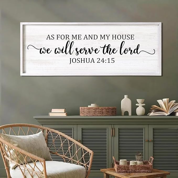 As For Me And My House We Will Serve The Lord Framed Wall Art, 40''×15'' Positive Religious Rustic Bible Verse for Christian God Jesus Christ Prayer, Vintage Horizontal Holy Catholic Scripture Decor-Ruum Studio Home