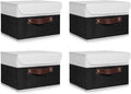 ANMINY 4PCS Storage Boxes with Lid Washable Decorative Storage Bins Basket with PU Leather Handle Foldable Linen Fabric Storage Cubes Containers for Home Closet Organizer - Black White, Small Size-Ruum Studio Home
