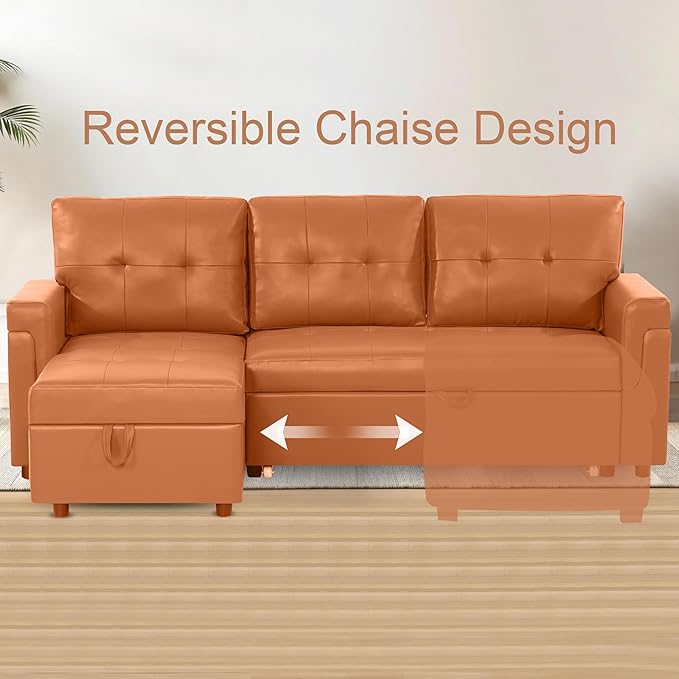 Naomi Home Transform Any Space: Sleeper Sectional Sofa with Convertible Sofa Bed & Inviting Chaise. Find Tranquil Comfort with Stress-Relieving Design & Durable Cushions - Caramel,Air Leather-Ruum Studio Home