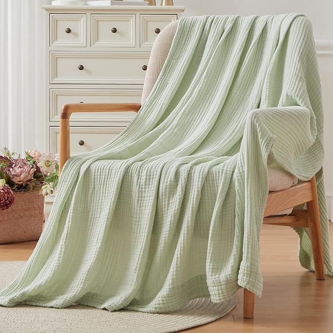 EMME Cotton Blanket Queen Size for Bed Soft Large Muslin Bed Blankets 90"x90" Lightweight Breathable All Season Gauze Blanket, Mint Green-Ruum Studio Home