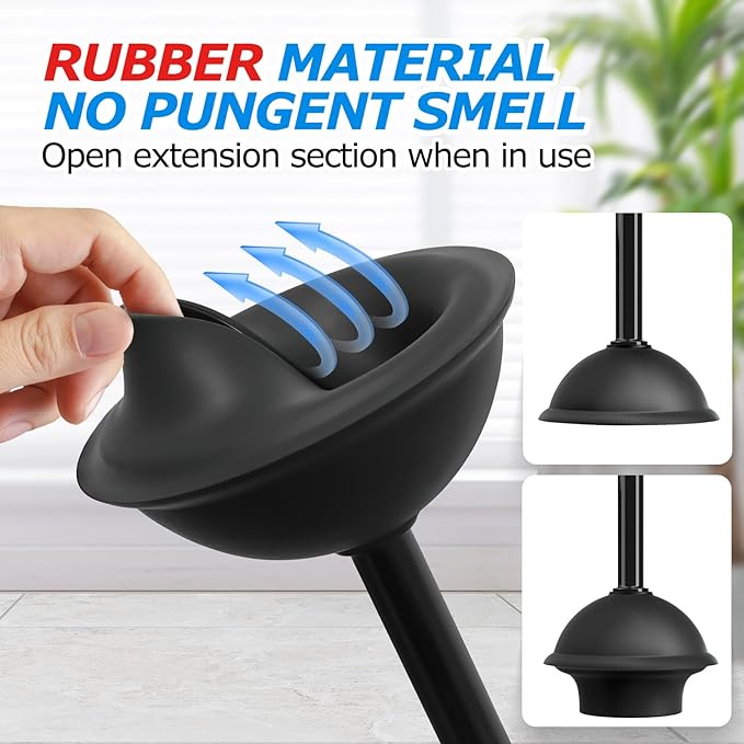 2Pack 2 in 1 Toilet Brush and Plunger Set, Extended Handle Plunger,Toilet Bowl Brush Plunger Set,Clean Gloves,Cleaning Tools,Cleaning Brush,Cleaning Supplies,Toilet Brush Plunger Combo,Black-Ruum Studio Home