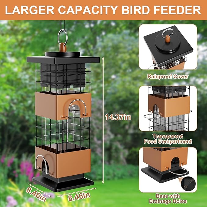 Auslar Bird Feeder, Metal Squirrel Proof Bird Feeders for Outdoors Hanging, 2.5LB Capacity Squirrel Proof Wild Bird Feeders for Outside and Garden Decoration Yard Decor-Ruum Studio Home